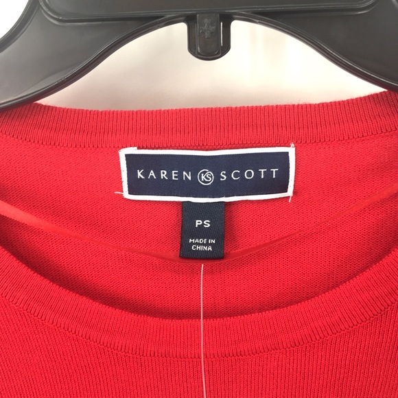 Karen Scott Sweater Red/ Black Fine Gauge Knit - Picture 2 of 7